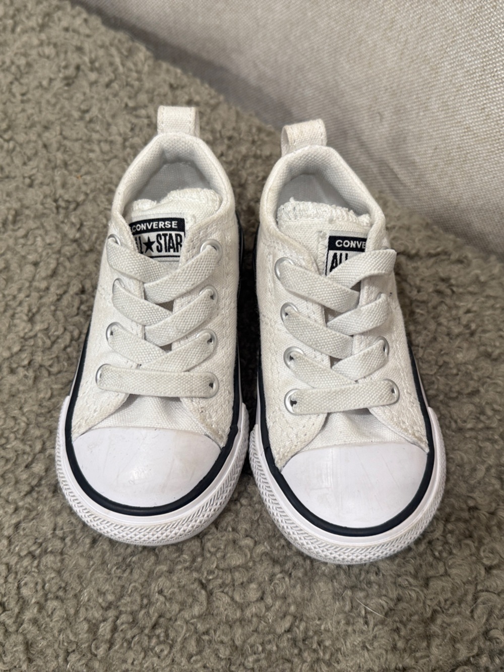 Converse Kids White Canvas Low-Top Sneakers with Black Trim